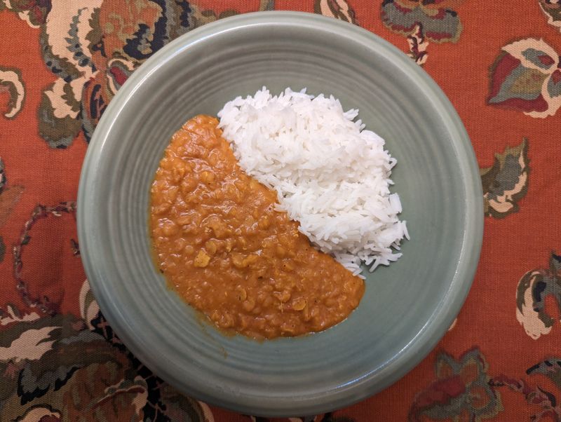 Lentil curry over rice