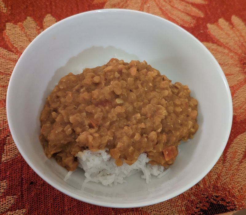 Lentil curry over rice